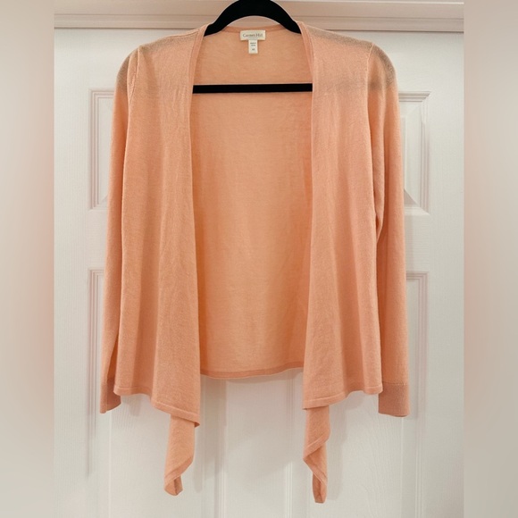 Garnet Hill Cashmere Open Tie Front Cardigan Sweater Peach Pink Ballerina sz XS - Picture 4 of 7